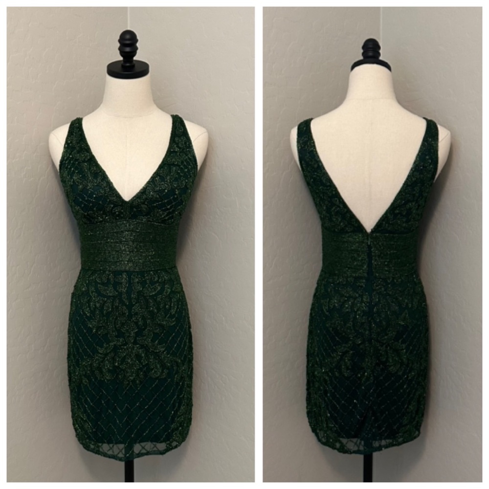 NEW PRIMAVERA SZ 8 FOREST GREEN BEADED FORMAL COCKTAIL DRESS